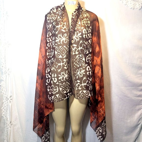 ITALY Larioseta Silk 63x40 Bohemian Indie Bright Orange Brown Class Scarf Shawl - Picture 1 of 10